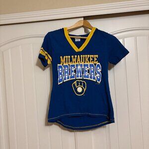 Milwaukee Brewers Hooded T Shirt Womens Small Blue Short Sleeve 5th & Ocean
